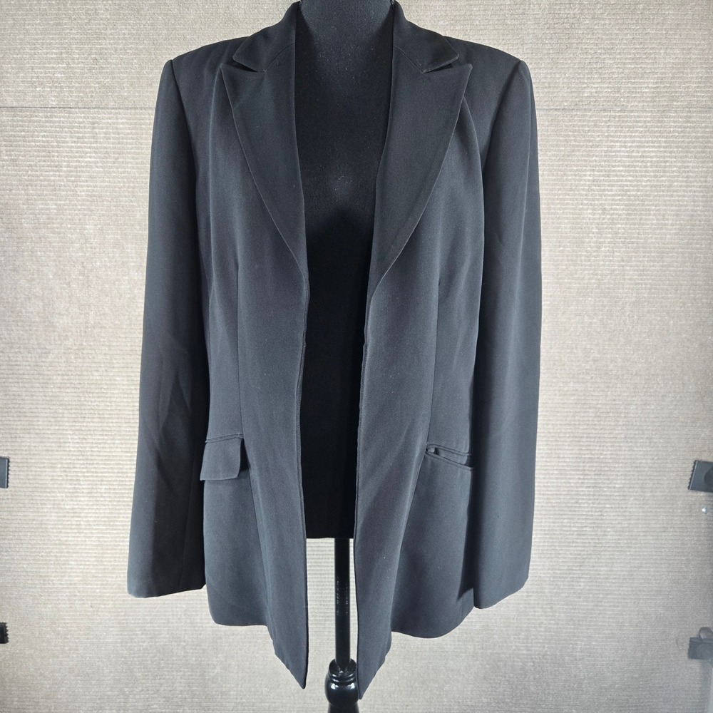 Kasper Womens 12 Black Open Front Notched Lapel Professional Blazer